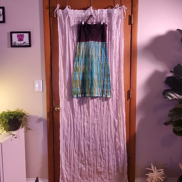 "GREEN" Tie Dyed Dress Swim Suit Cover-up with Spaghetti Tie-strap Around Neck - Picture 3 of 7